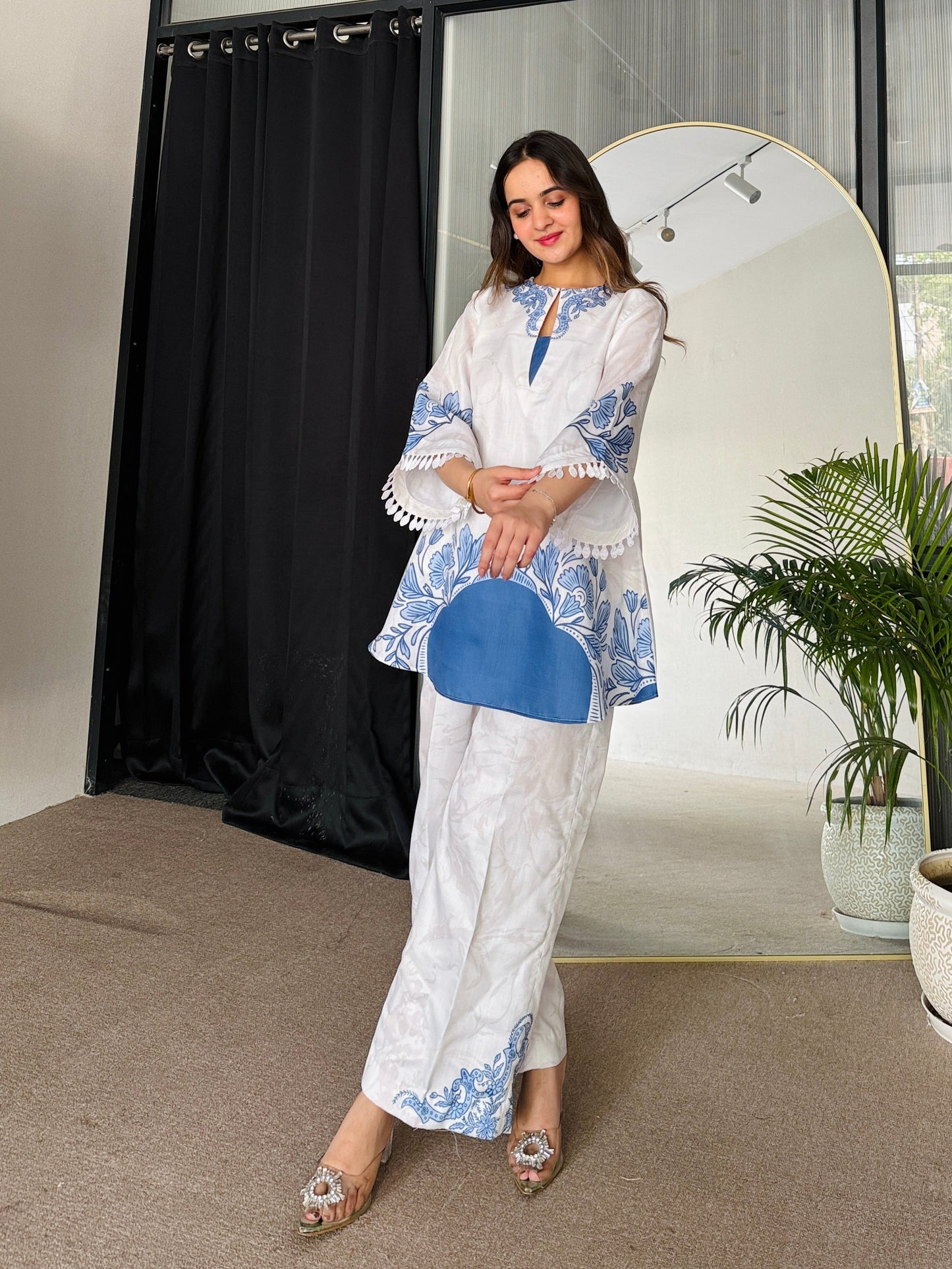 Floral Printed Blue Color Party wear Co-ord Set D6204