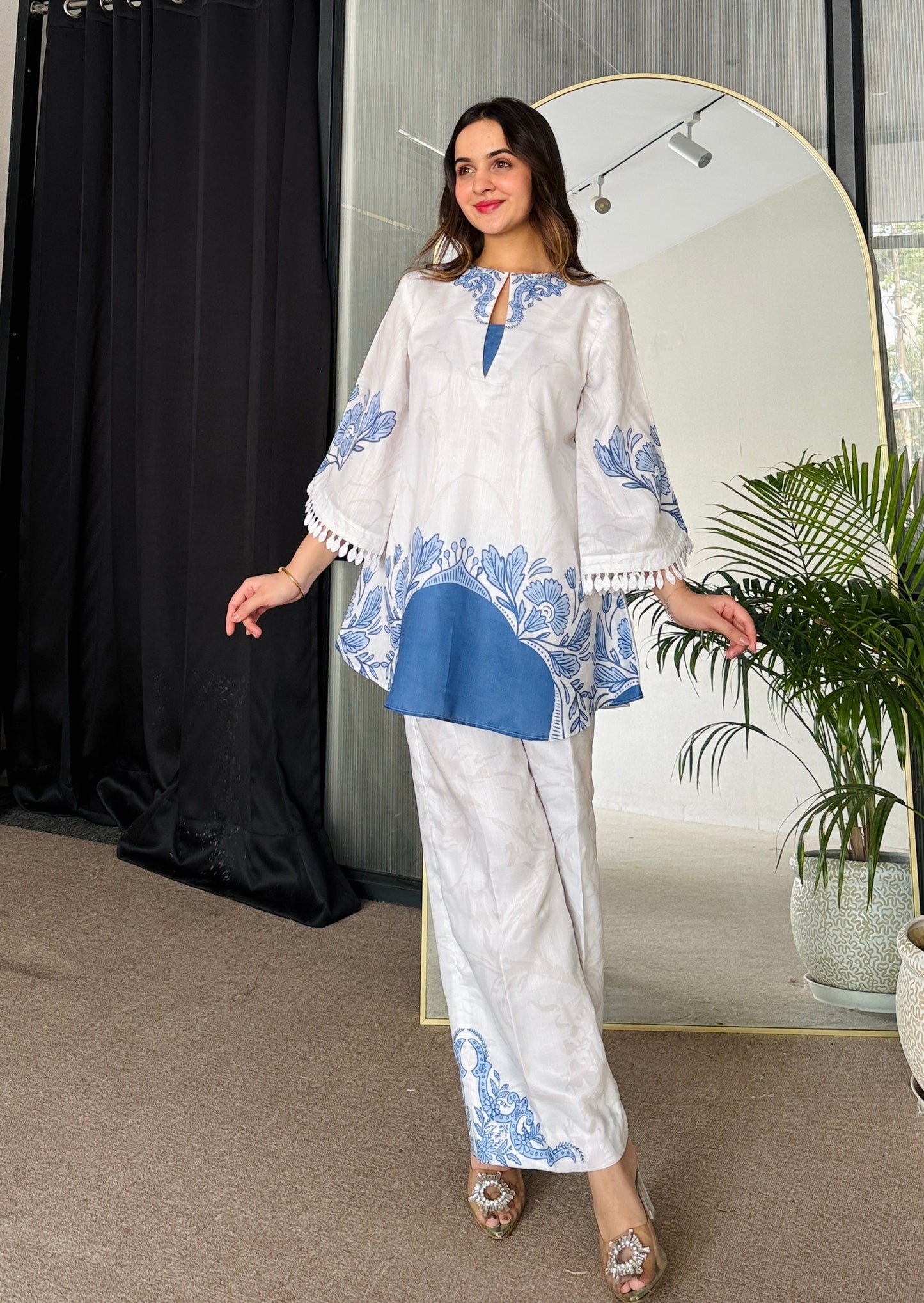 Floral Printed Blue Color Party wear Co-ord Set D6204