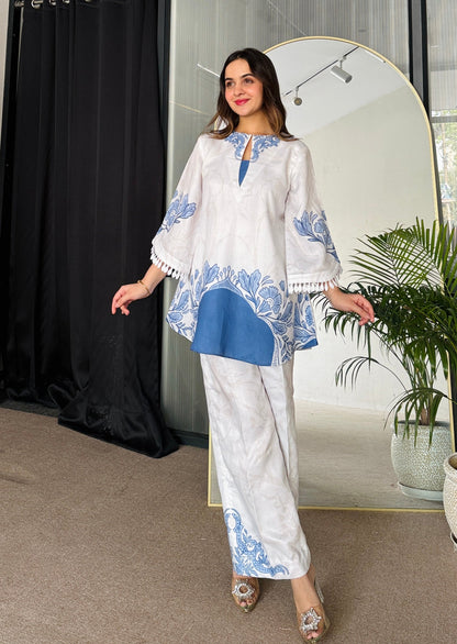 Floral Printed Blue Color Party wear Co-ord Set D6204