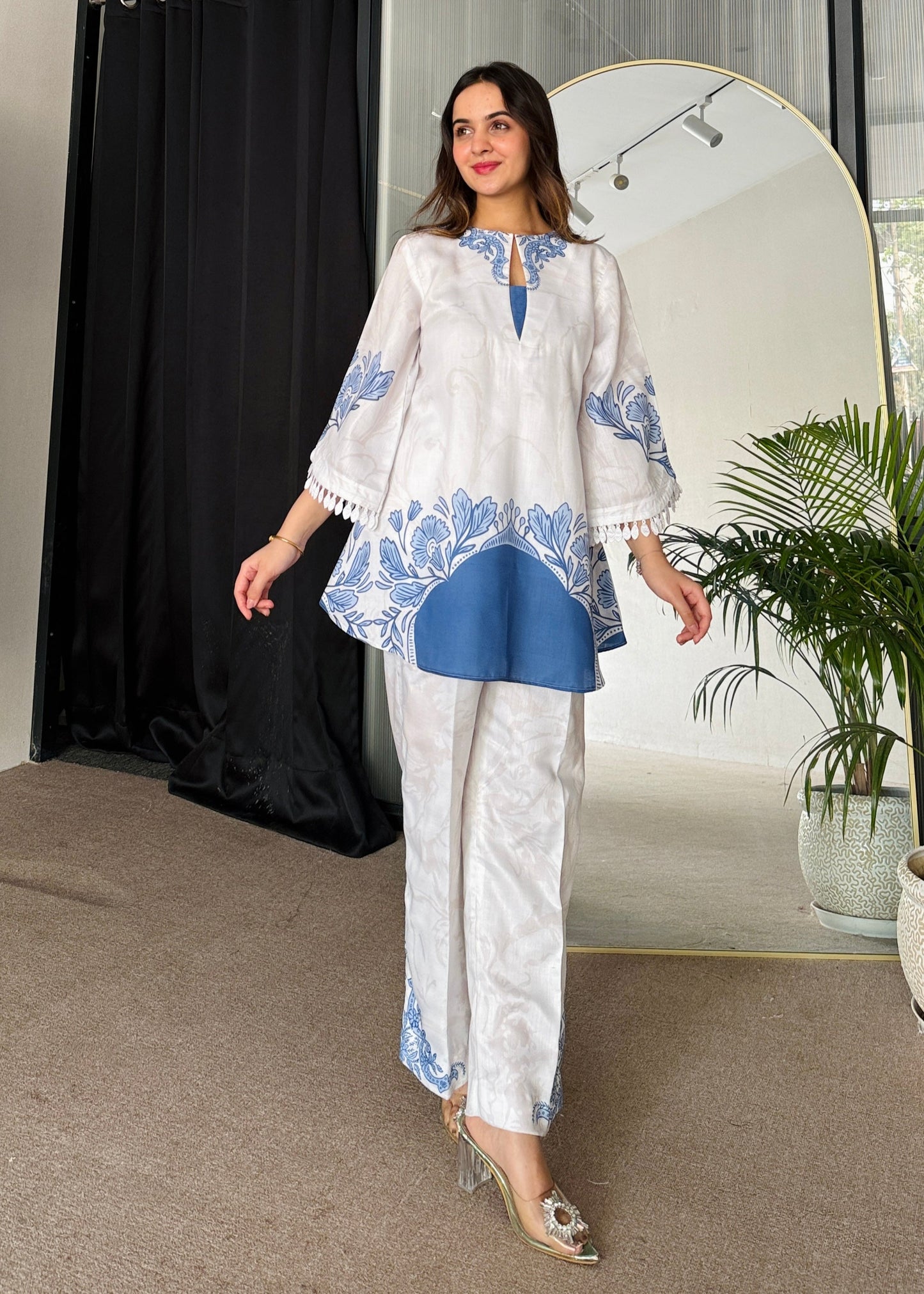 Floral Printed Blue Color Party wear Co-ord Set D6204