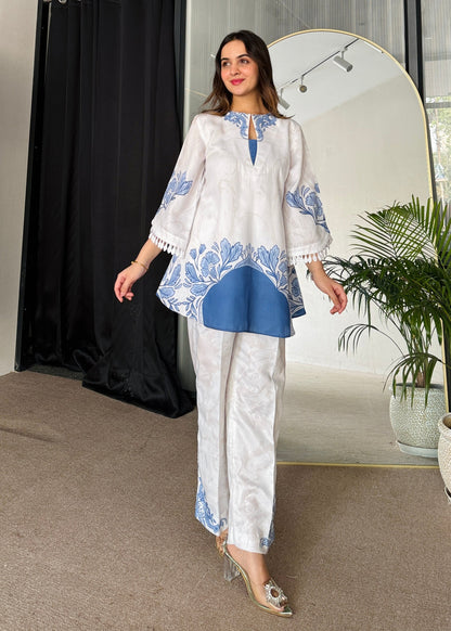 Floral Printed Blue Color Party wear Co-ord Set D6204