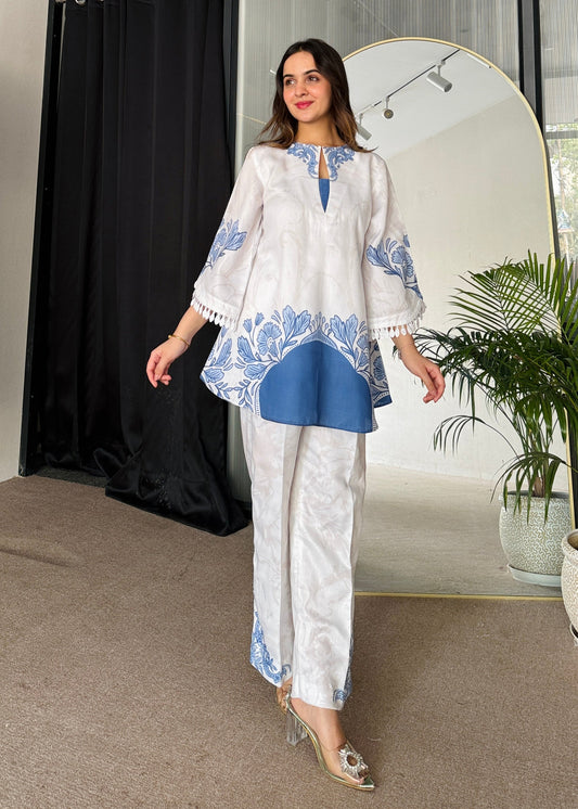 Floral Printed Blue Color Party wear Co-ord Set D6204