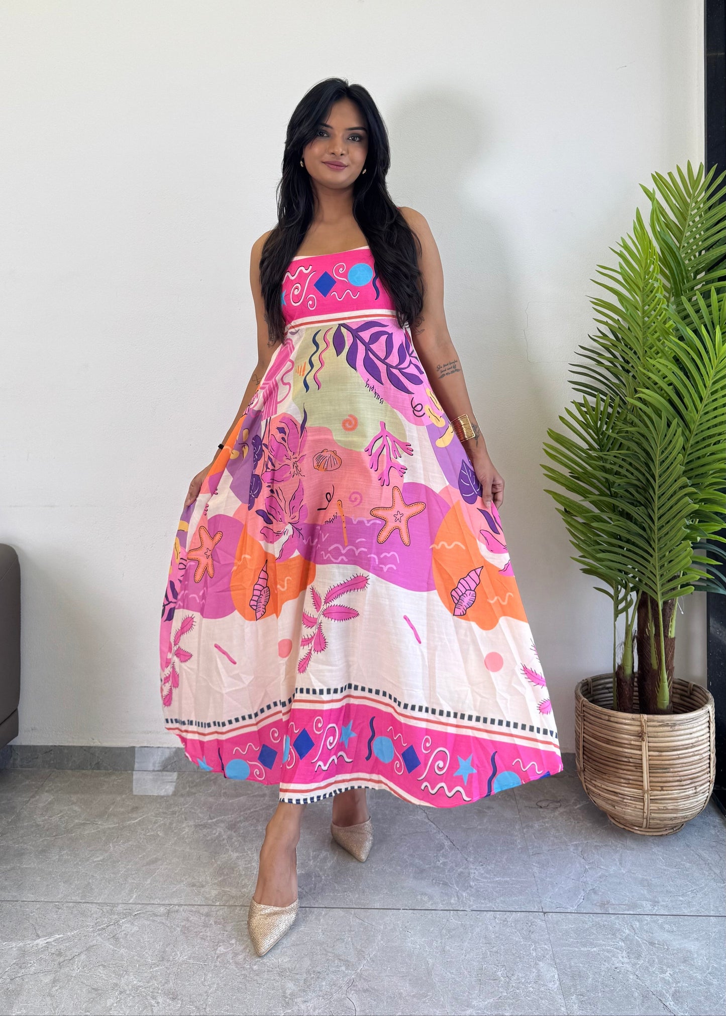 Floral Printed cotton One Piece Dress D6137 - kharidari