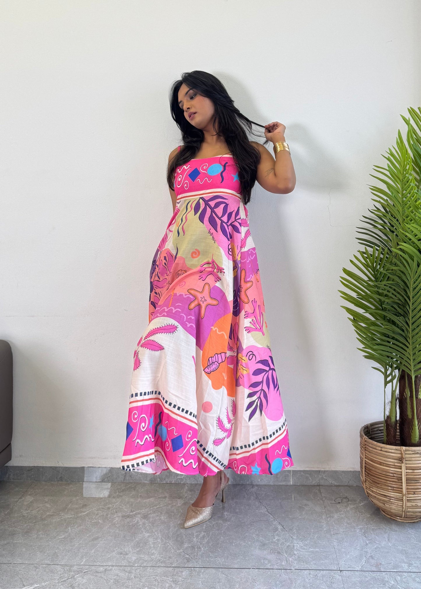 Floral Printed cotton One Piece Dress D6137 - kharidari