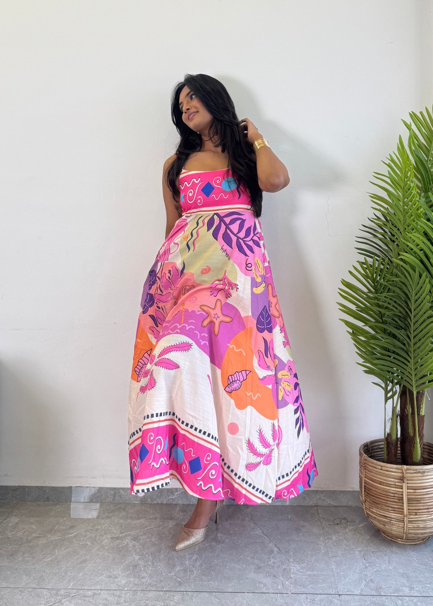 Floral Printed cotton One Piece Dress D6137 - kharidari