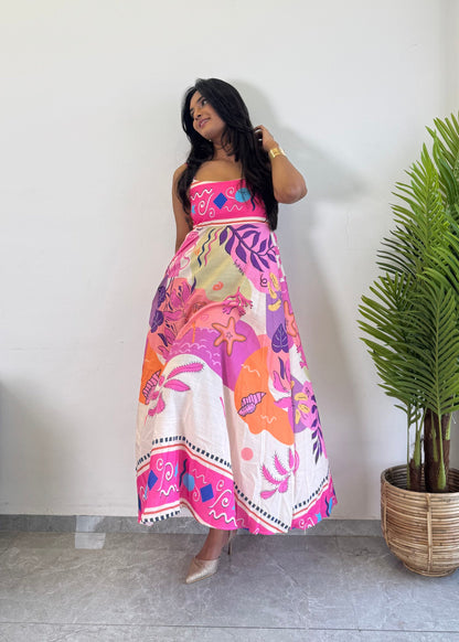 Floral Printed cotton One Piece Dress D6137 - kharidari