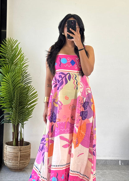 Floral Printed cotton One Piece Dress D6137 - kharidari