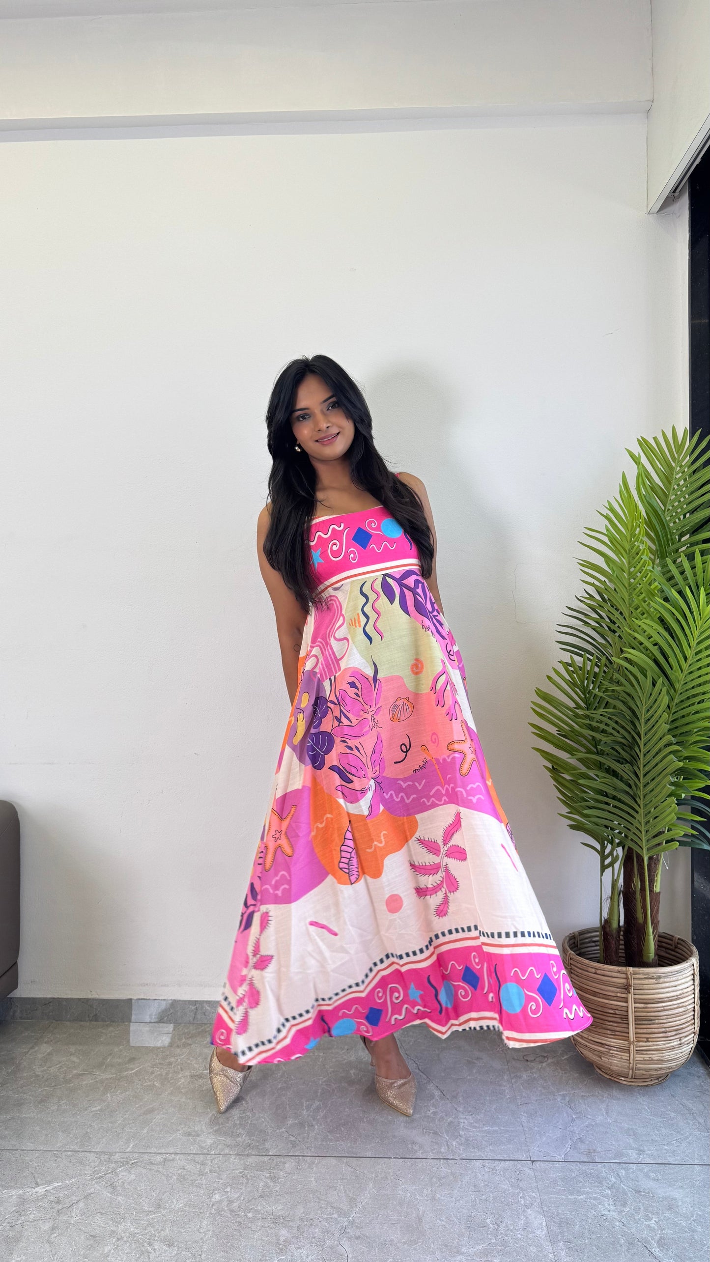 Floral Printed cotton One Piece Dress D6137 - kharidari