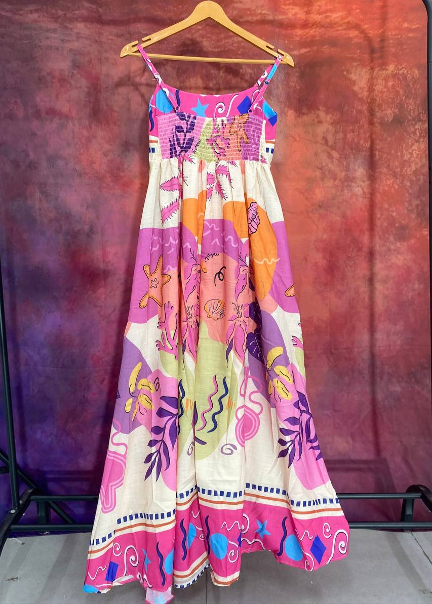 Floral Printed cotton One Piece Dress D6137 - kharidari