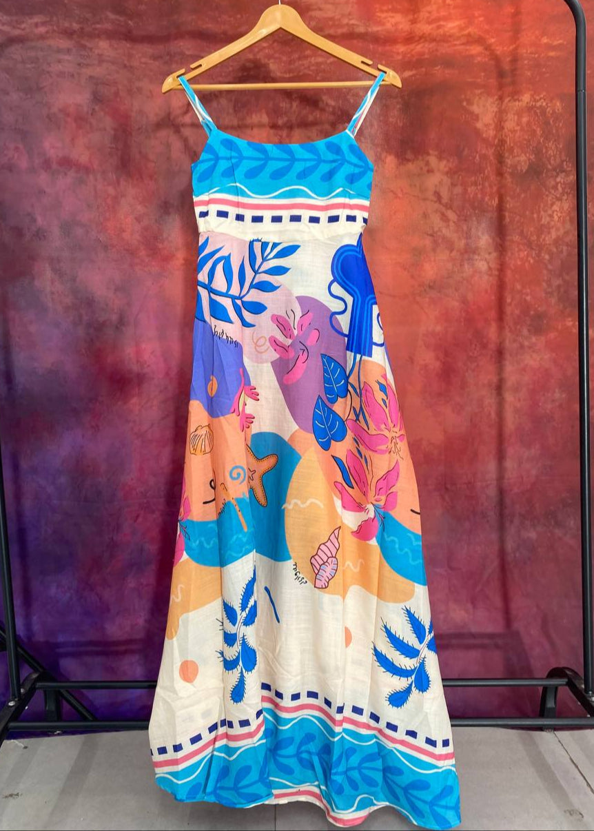 Floral Printed cotton One Piece Dress D6137 - kharidari