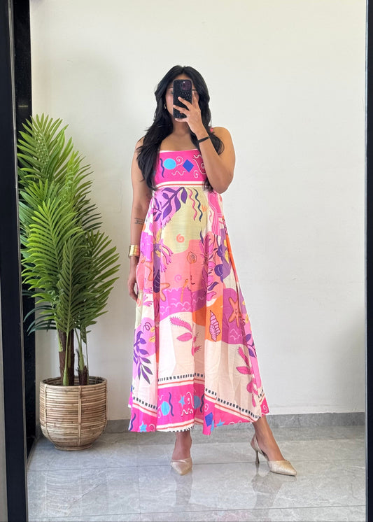 Floral Printed cotton One Piece Dress D6137 - kharidari