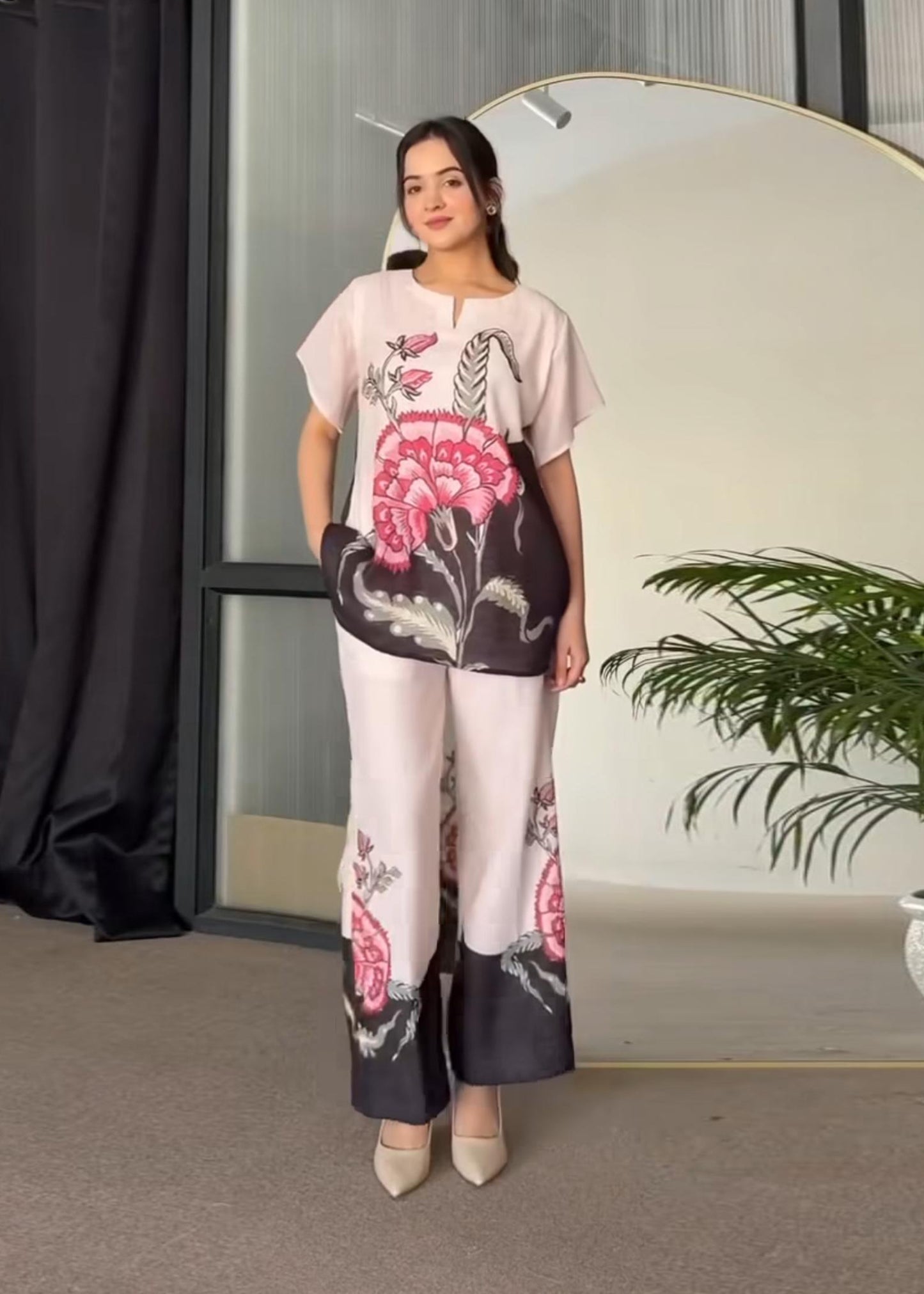 Floral Printed Dual Color Party wear Co-ord Set D6203