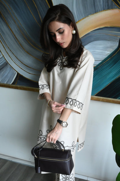 Geometric Floral Loop Design Embroidered Co-ord Set for Women D6297