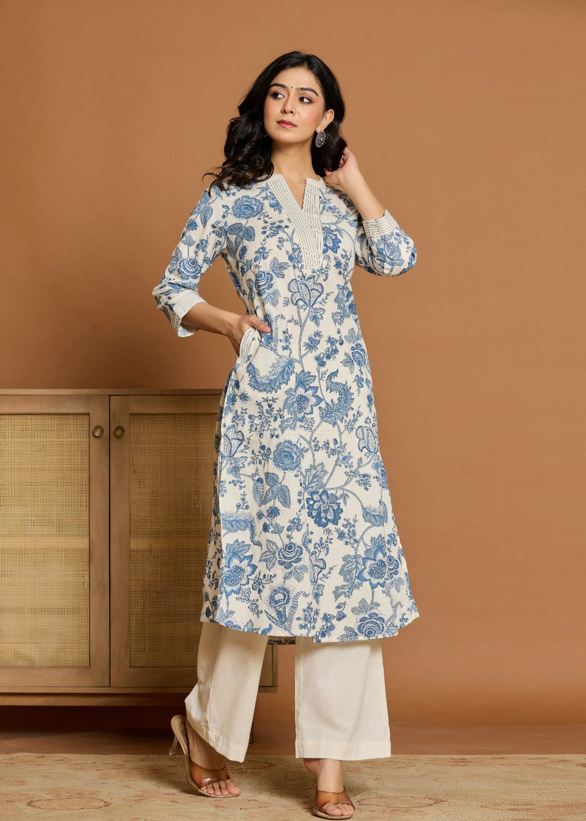 Grace in Bloom Blue Floral Printed Co-ord Set for Effortless Style D6248 - kharidari