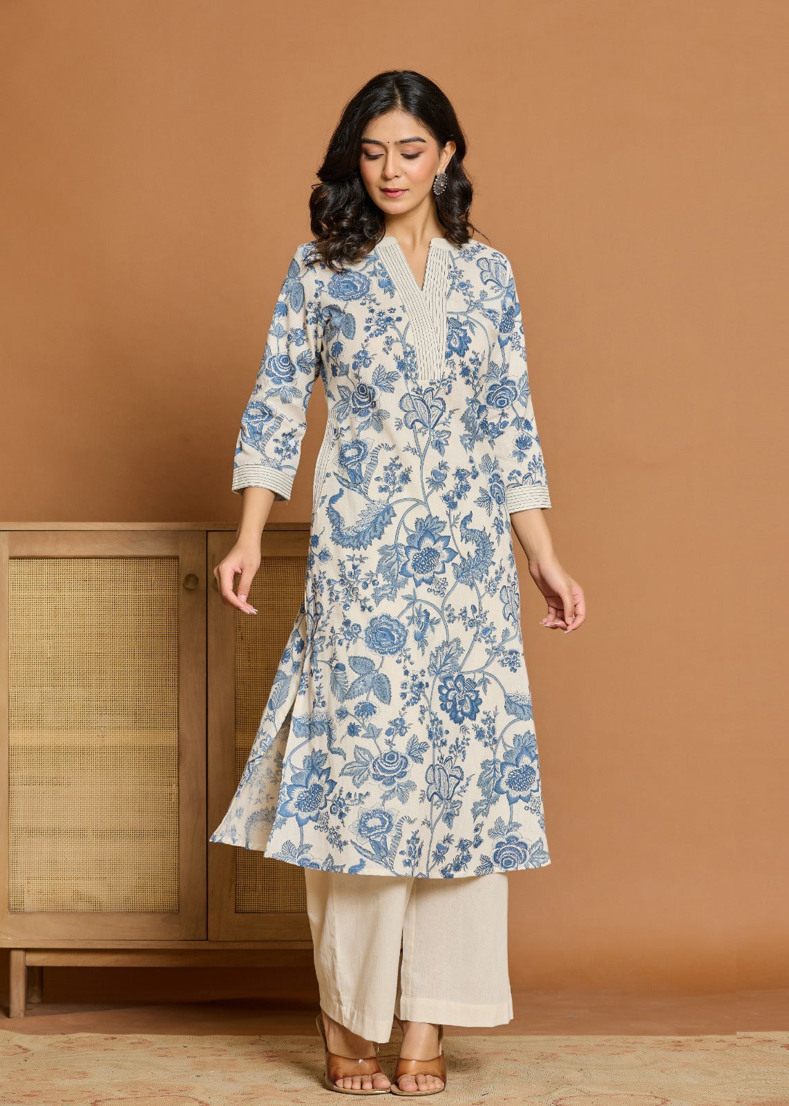 Grace in Bloom Blue Floral Printed Co-ord Set for Effortless Style D6248 - kharidari