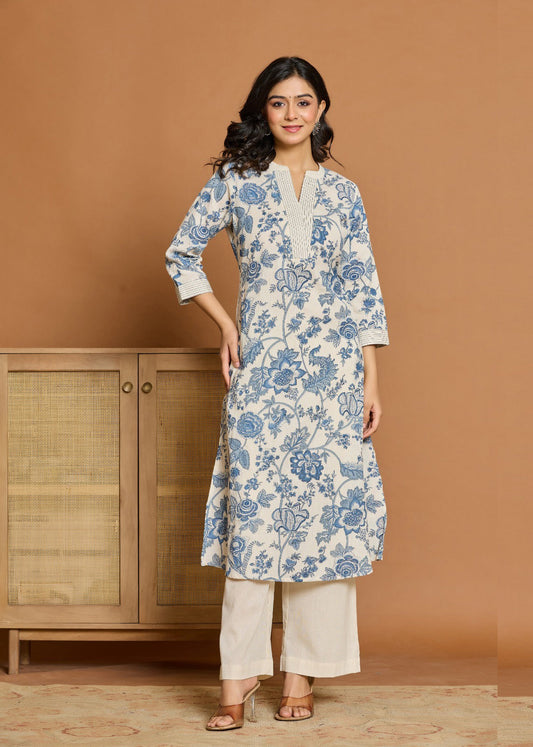 Grace in Bloom Blue Floral Printed Co-ord Set for Effortless Style D6248 - kharidari