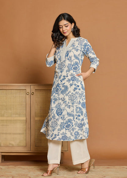 Grace in Bloom Blue Floral Printed Co-ord Set for Effortless Style D6248