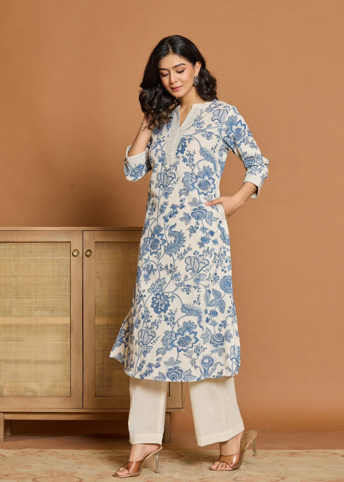 Grace in Bloom Blue Floral Printed Co-ord Set for Effortless Style D6248 - kharidari