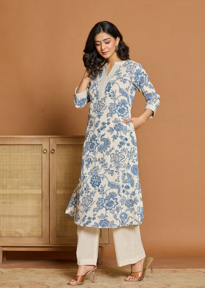 Grace in Bloom Blue Floral Printed Co-ord Set for Effortless Style D6248 - kharidari
