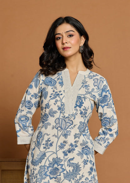 Grace in Bloom Blue Floral Printed Co-ord Set for Effortless Style D6248 - kharidari