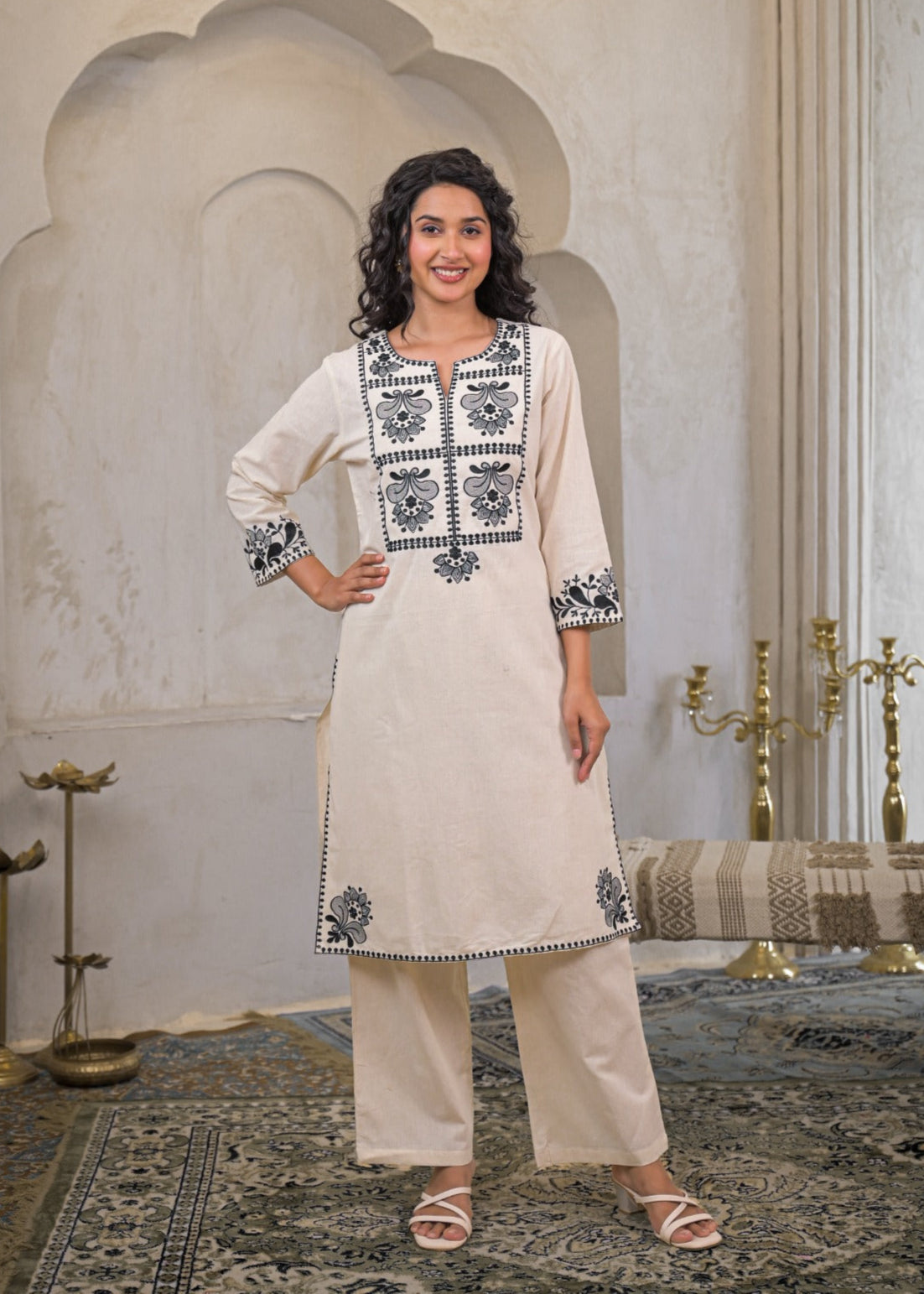 Graceful Flex Cotton Embroidered Co-ord Set  Comfort in Style D6263 - kharidari