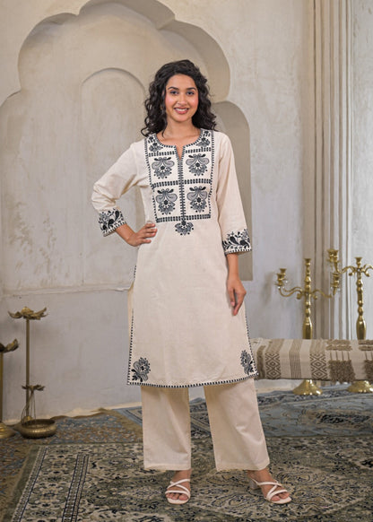Graceful Flex Cotton Embroidered Co-ord Set  Comfort in Style D6263 - kharidari