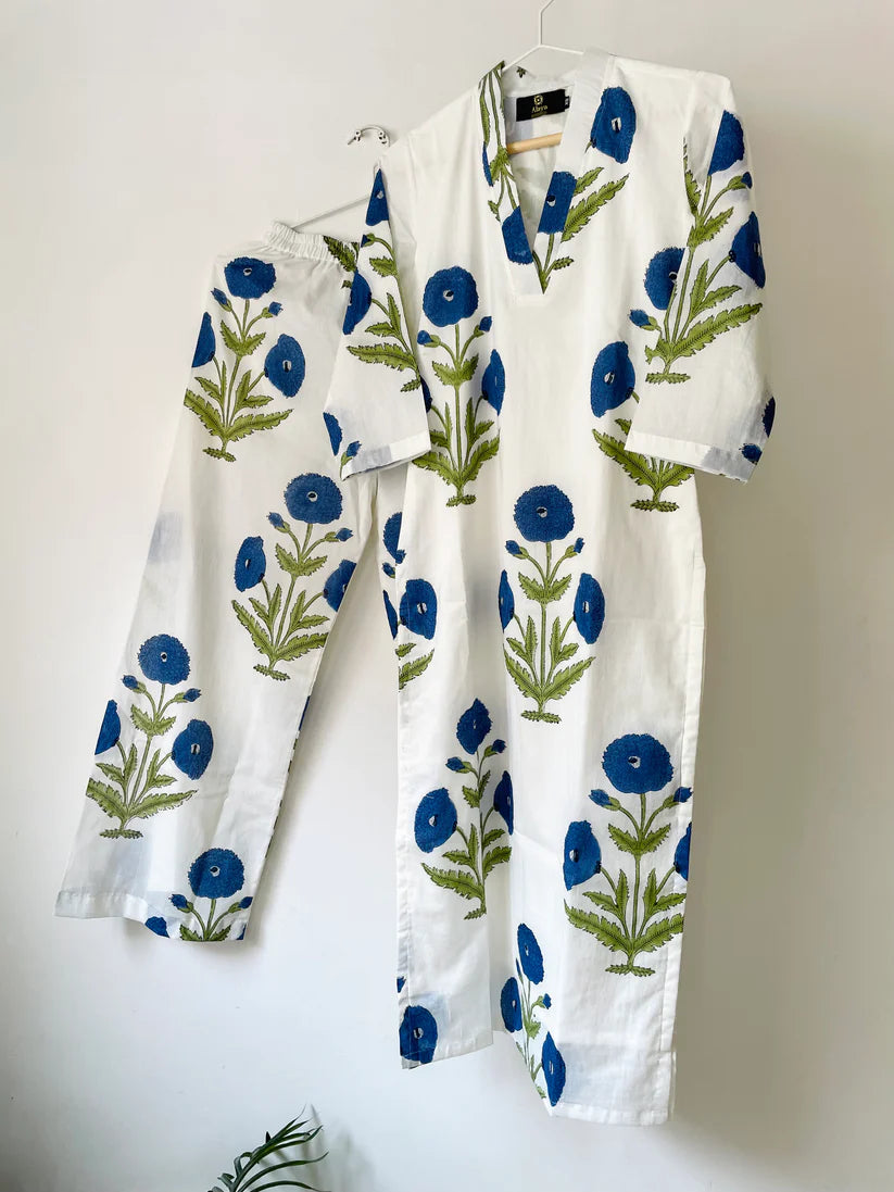 Red & blue Flower plant print Muslin Cotton Co-ord Set D6008