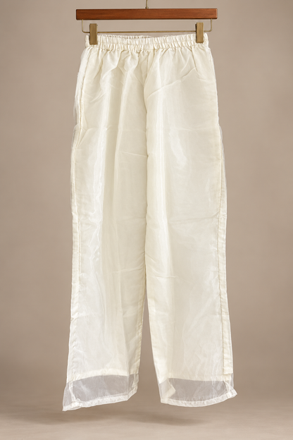 Ivory Gold Embellished Crystal Organza Fusion Co-ord Set for Women D6371