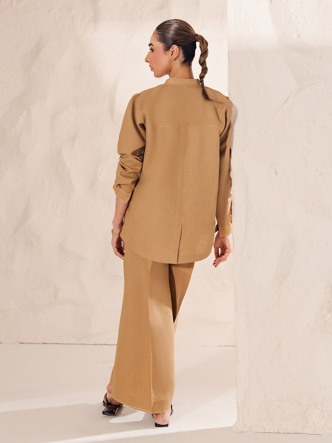 Light Brown Pure Cotton Co-Ord Set for Women | Elegant Kurta Top with Straight Pants D6330