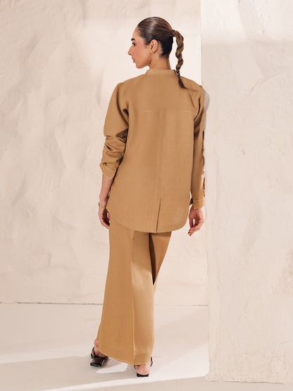 Light Brown Pure Cotton Co-Ord Set for Women | Elegant Kurta Top with Straight Pants D6330