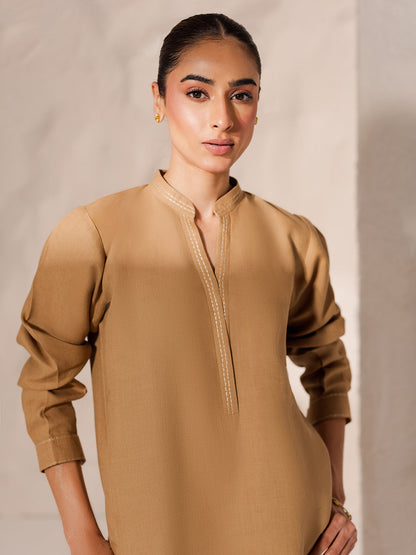 Light Brown Pure Cotton Co-Ord Set for Women | Elegant Kurta Top with Straight Pants D6330