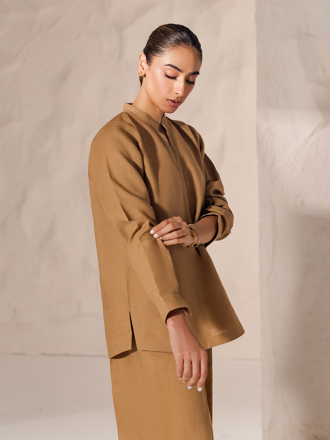 Light Brown Pure Cotton Co-Ord Set for Women | Elegant Kurta Top with Straight Pants D6330