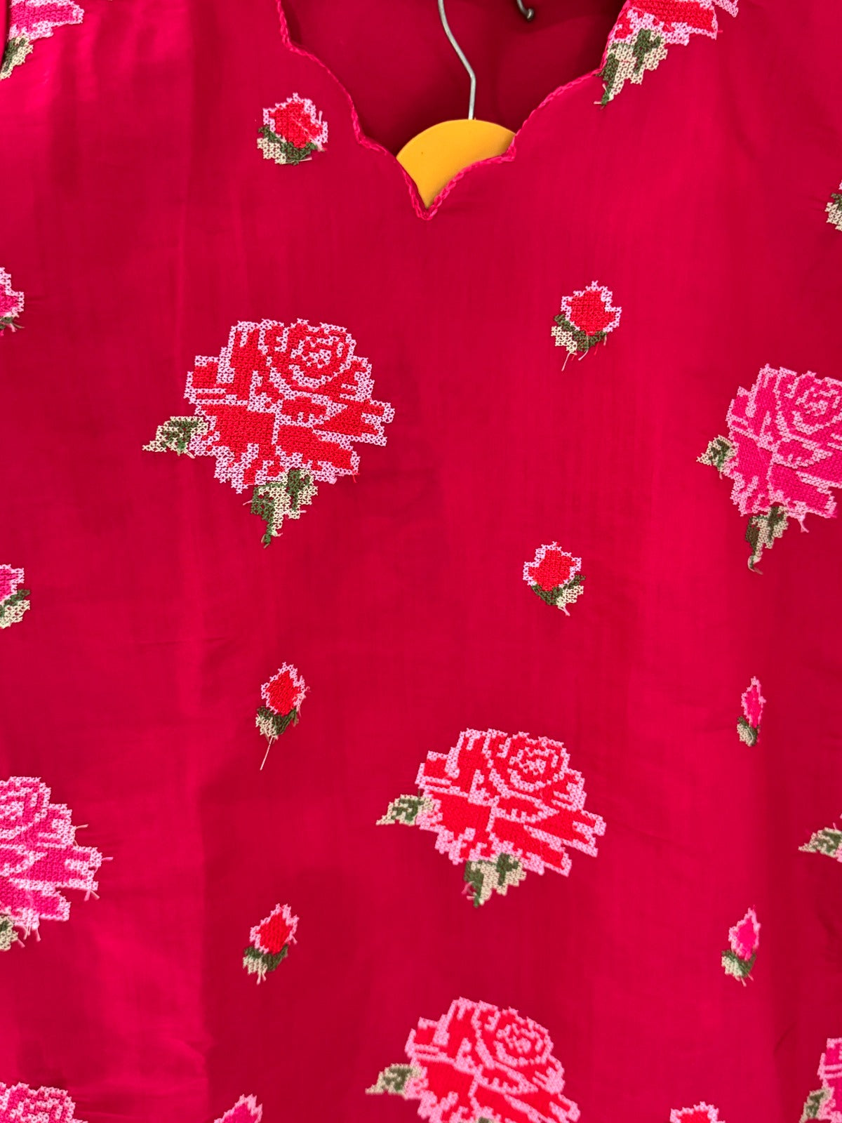 Luxury Roman Silk Embroidered Co-Ord Set in Hot Pink D6344