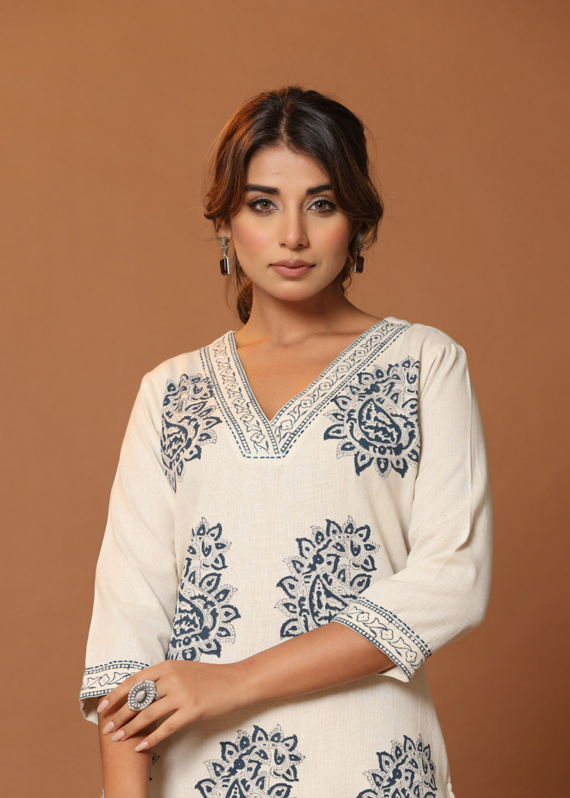 Midnight Paisley: Blue Paisley Printed Cotton Co-ord Set D6254 - kharidari