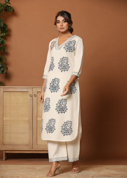 Midnight Paisley: Blue Paisley Printed Cotton Co-ord Set D6254 - kharidari