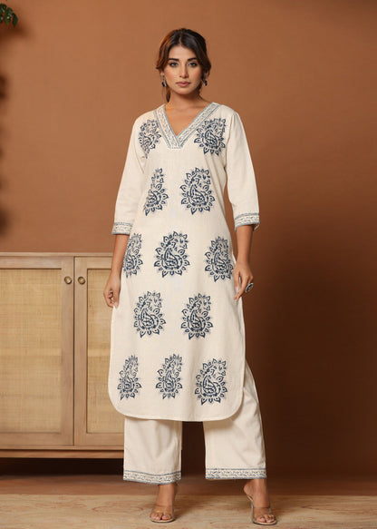 Midnight Paisley: Blue Paisley Printed Cotton Co-ord Set D6254 - kharidari