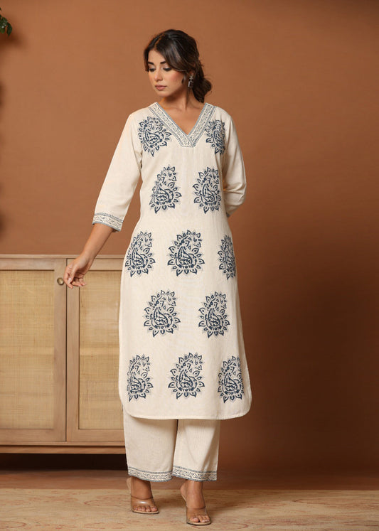 Midnight Paisley: Blue Paisley Printed Cotton Co-ord Set D6254 - kharidari