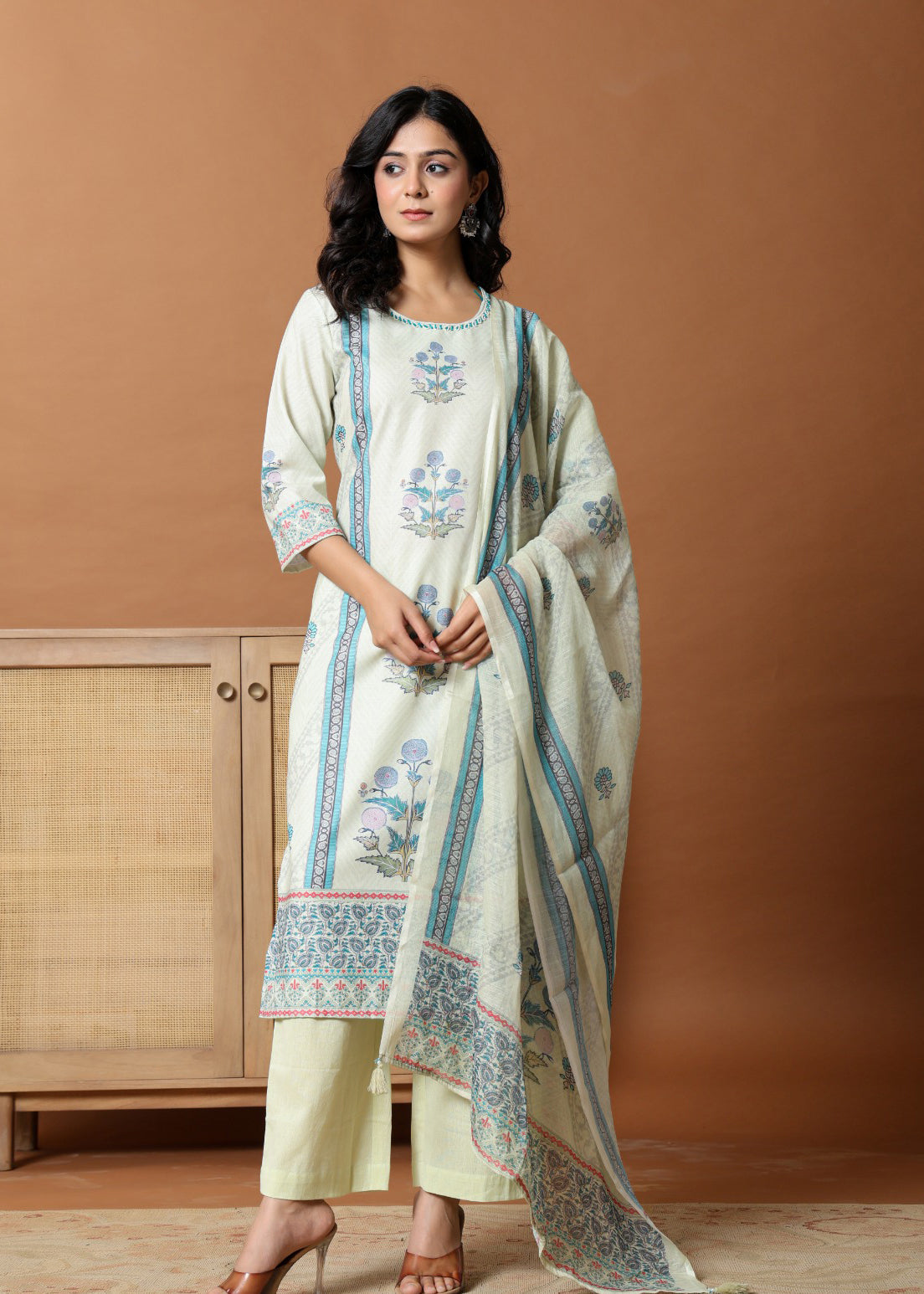 Modern Ethnic Pure Cotton Suit set With Dupatta D6245 - kharidari