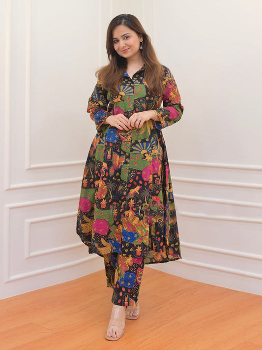 Multi Color Garden Printed Co-ord Set D5021