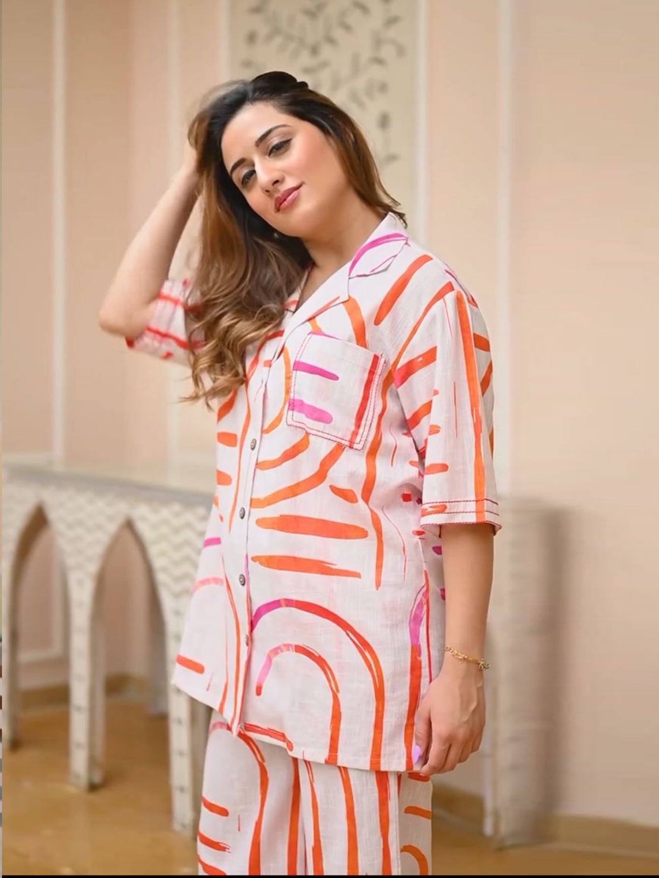 Multicolor Muslin Cotton Printed Co-ord Set D01204