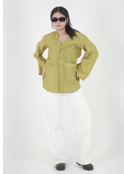 Olive Green Casual Shirt with Front Pocket D6294