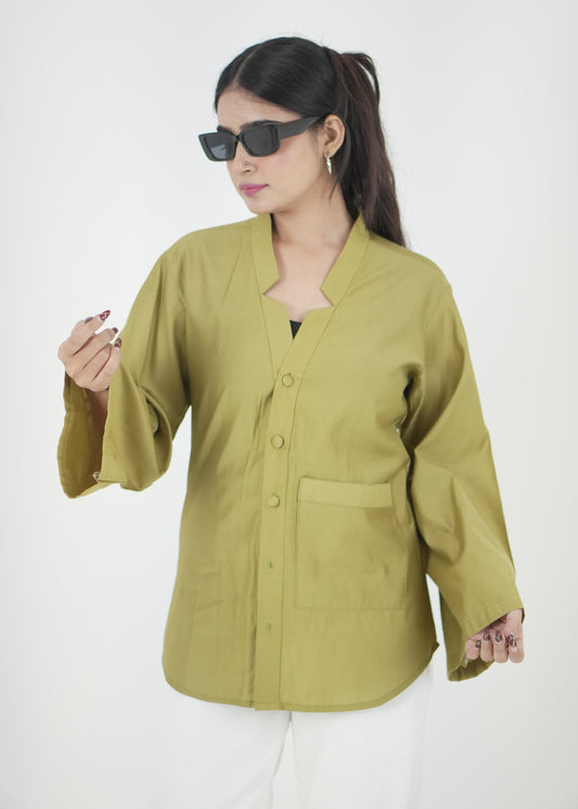 Olive Green Casual Shirt with Front Pocket D6294