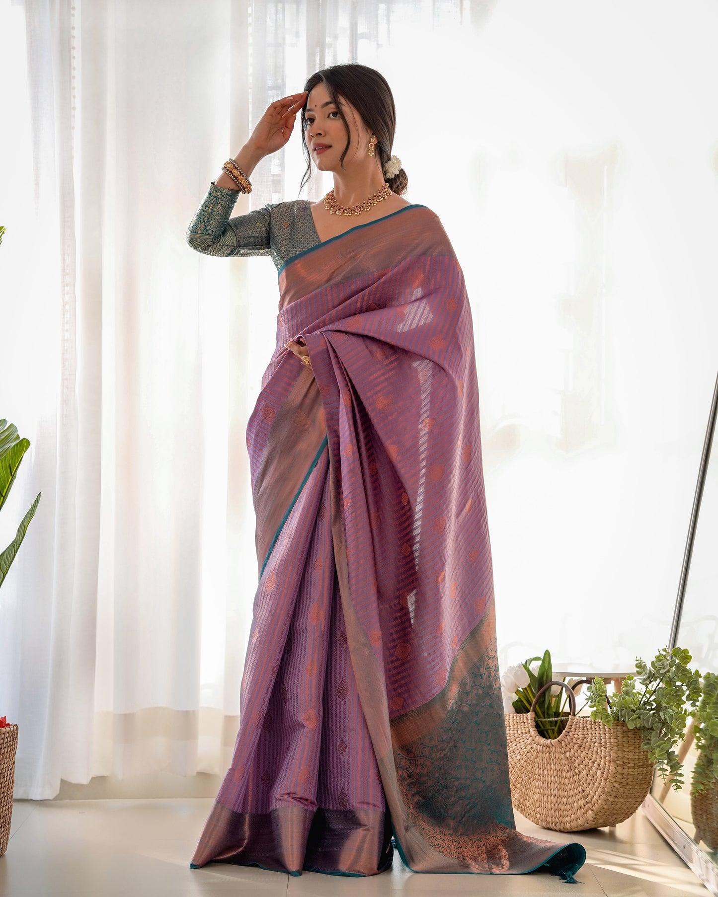 Partywear  kanjivaram silk wear Saree- Purple D5030