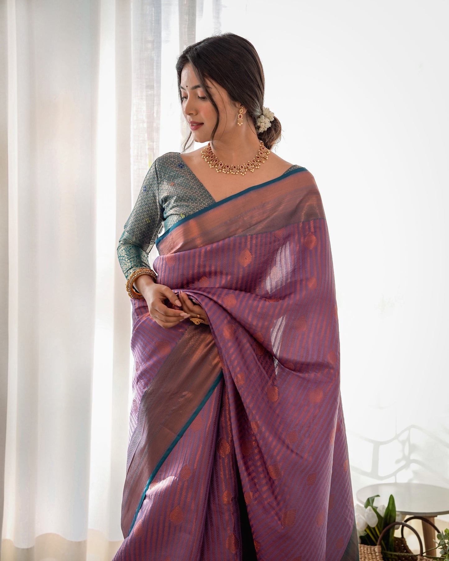 Partywear  kanjivaram silk wear Saree- Purple D5030