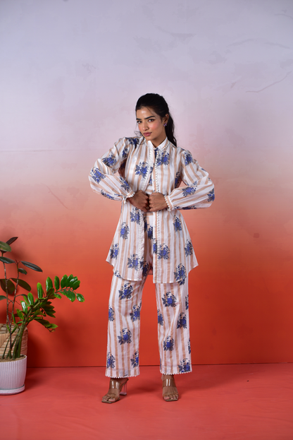 Beautiful Flower Printed Muslin Cotton 3 pcs. Co-ord Set D6059 - kharidari