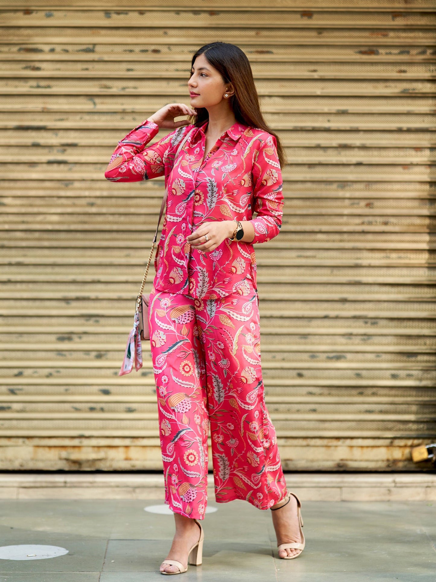 Floral Printed Pink Coloured Cotton Co-ord Set VT-NK014