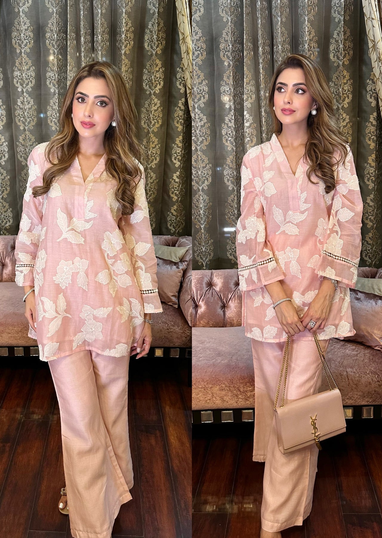 Pink Embroidered Mul Chanderi Festive Co-Ord Set D6336