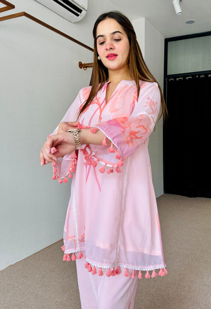 Pink Floral Pink Pakistani Style suit  Set D6045