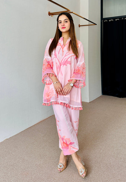 Pink Floral Pink Pakistani Style suit  Set D6045