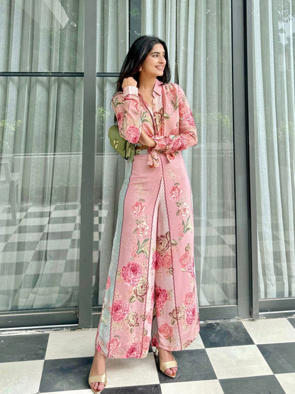 Pink Floral Printed Stylish Coord Set D6066 - kharidari